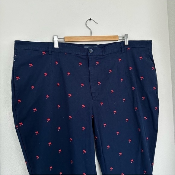 ModCloth Embroidered Umbrella Print Pants Chino Style Navy Red Size 28 Women’s - Picture 2 of 10